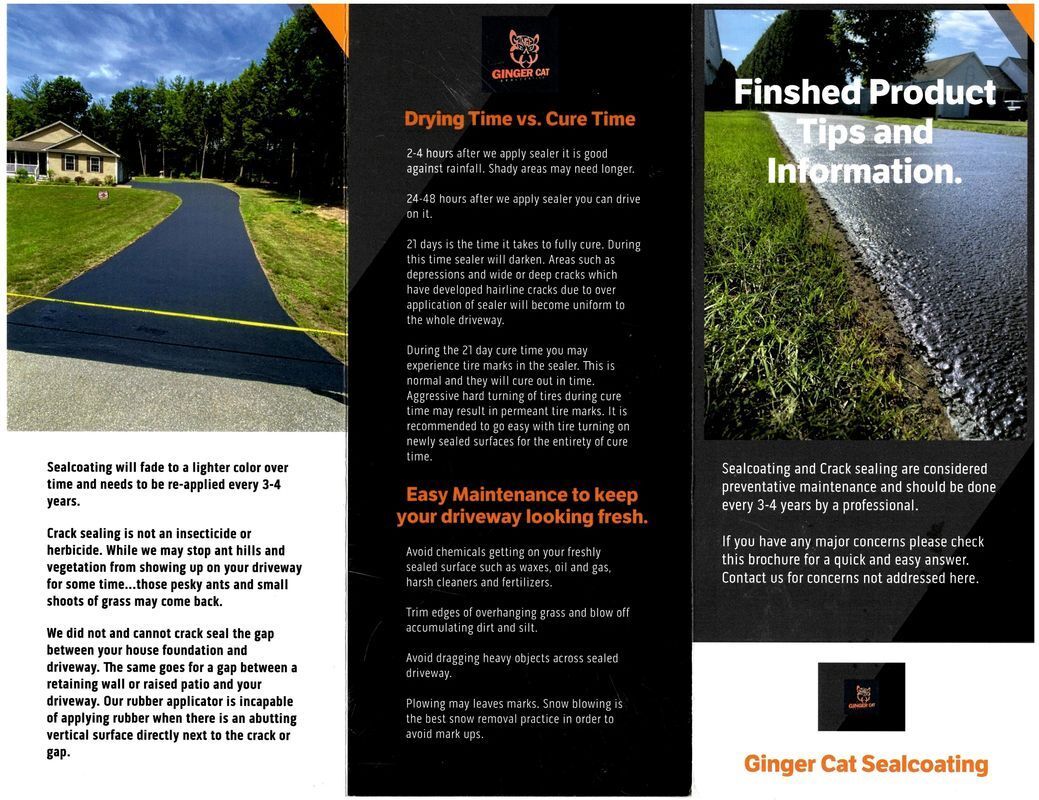 After Care Tips Ginger Cat Sealcoating, West & Central MA