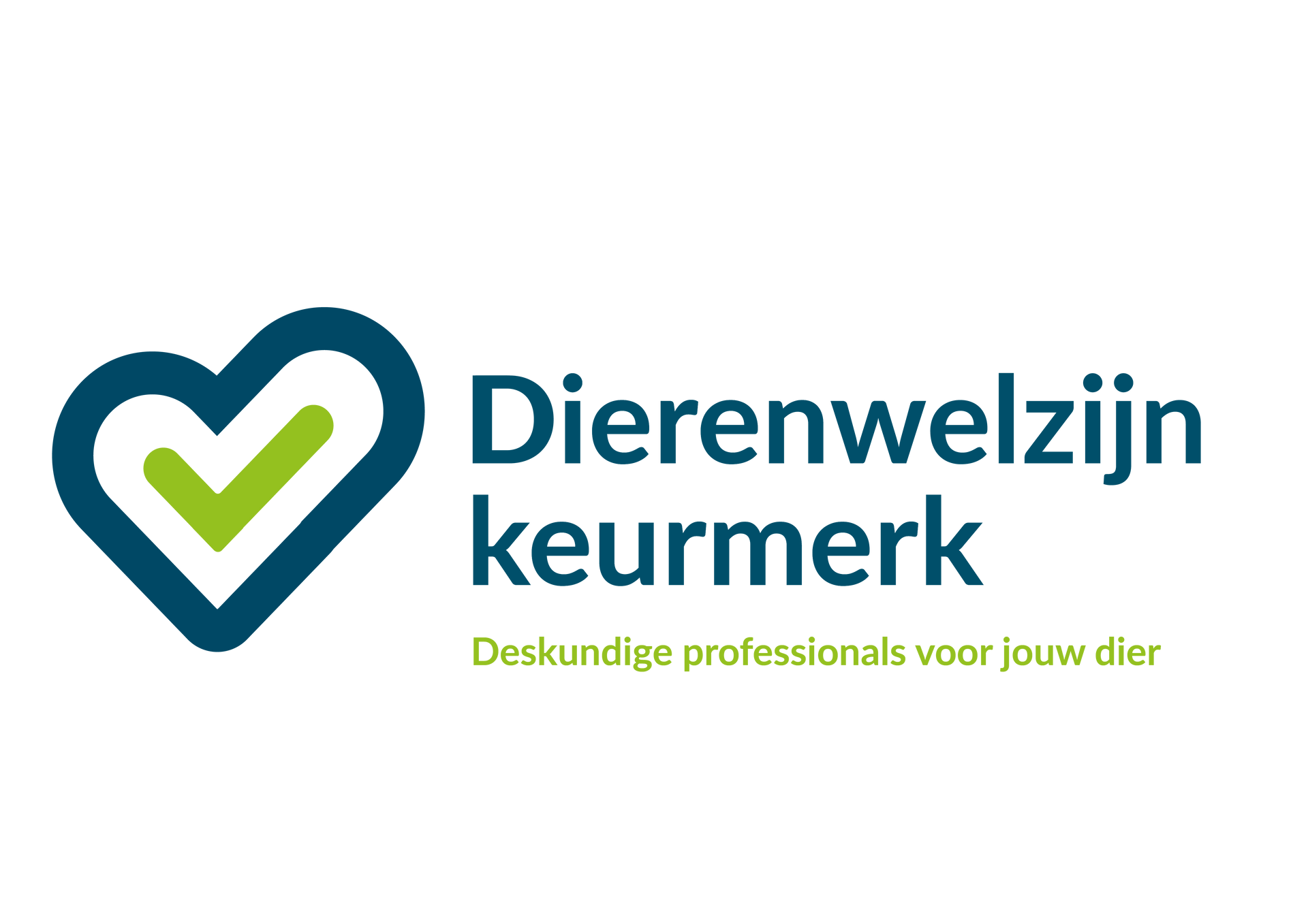 Logo: Blue heart with a green checkmark,