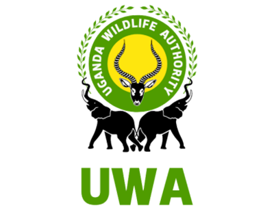 Uganda Wildlife Authority logo with a sable antelope, elephants, and text.