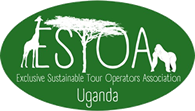 ESTOA Uganda logo on a green oval with white safari animal silhouettes and text