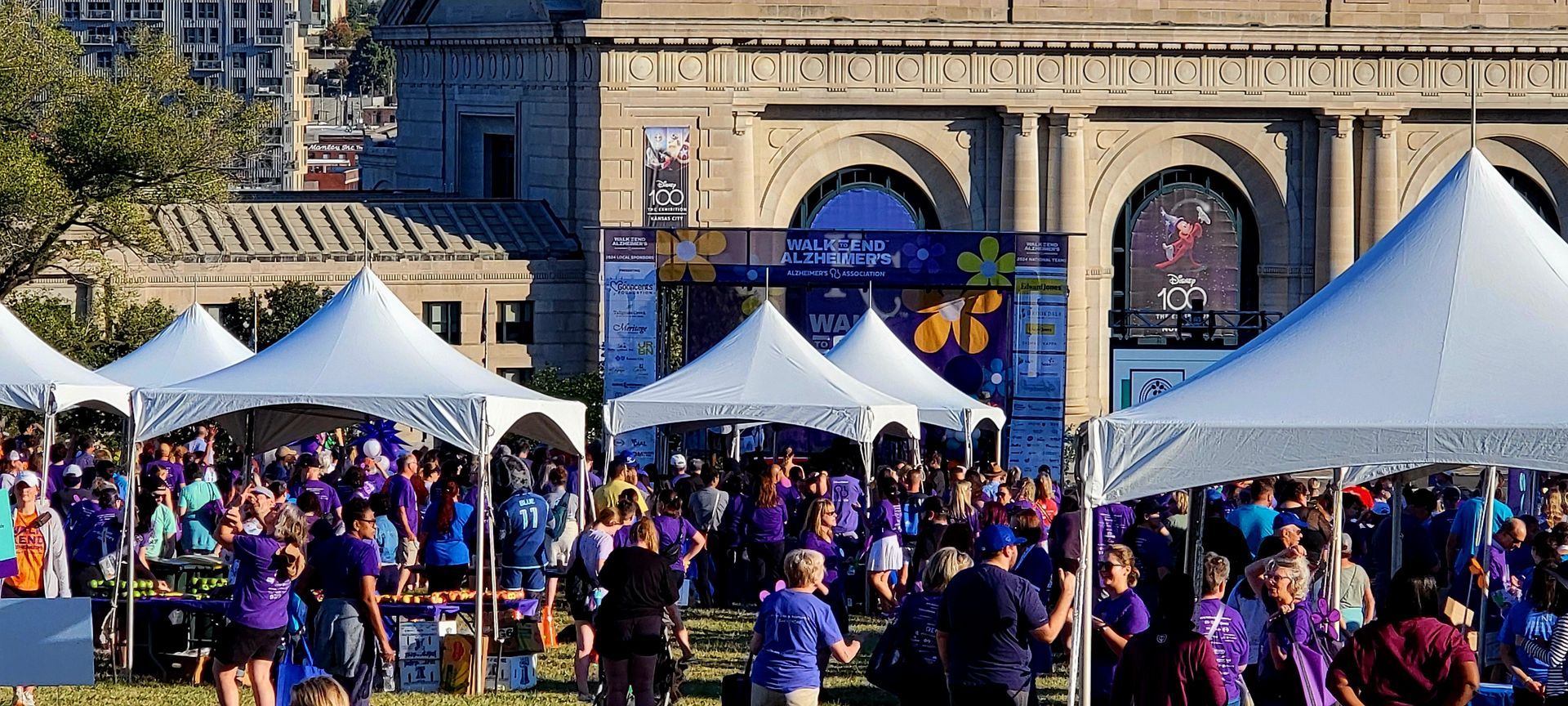 tents and vendors at Kansas City  Alzheimer’s Association Walk 2024