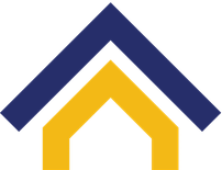 Un logo composé du contour d'une maison jaune imbriquée dans le contour d'une maison plus grande, de couleur bleu foncé.