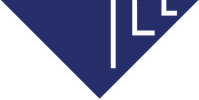 Un triangle bleu foncé pointant vers le bas, orné de lignes blanches formant les lettres stylisées « ILL ».