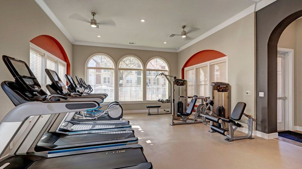 A large gym with a lot of treadmills and exercise equipment.