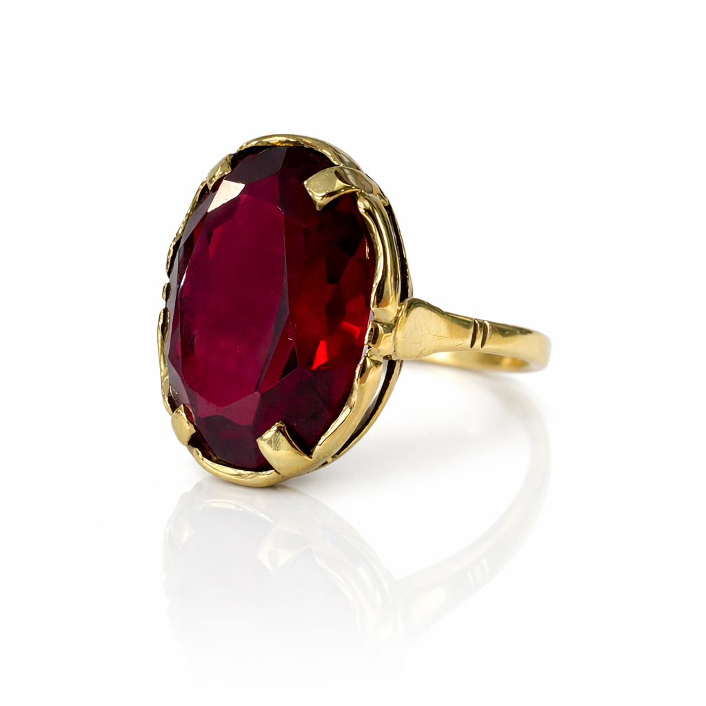 Gouden ring met rouge rode steen maat 18,5 Juwelier Schouten