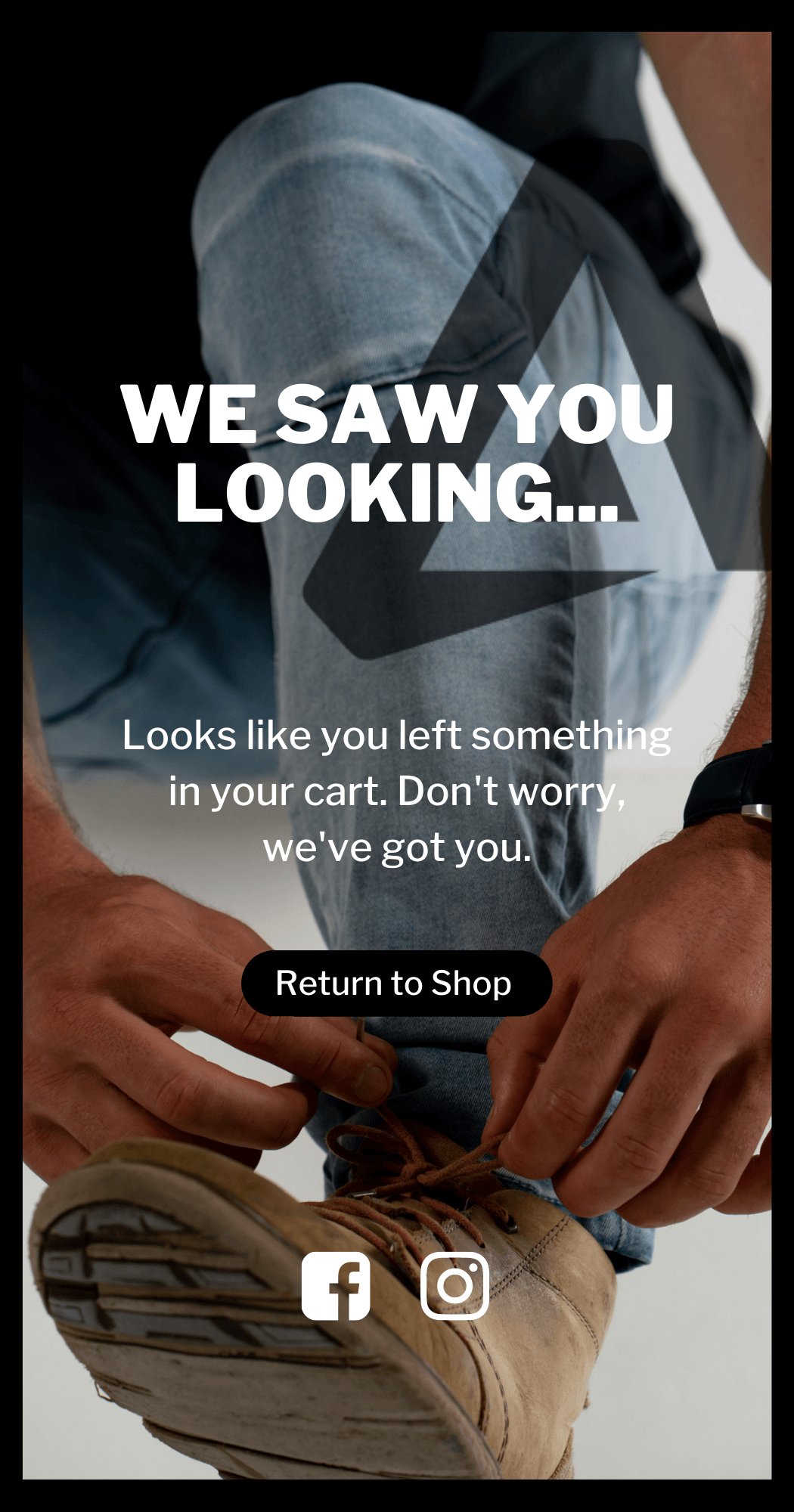 Apex Ad Agency's Email Marketing - Man Trying Shoes, Enticing 'Return To Shop' Message.