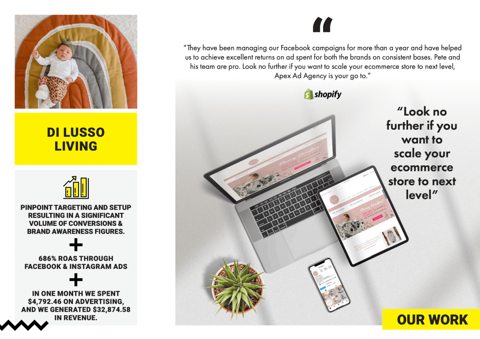Highlighting Apex Ad Agency's ROAS for Di Lusso Living - An Image Of Our Successful Marketing Campaign and Outstanding Results.