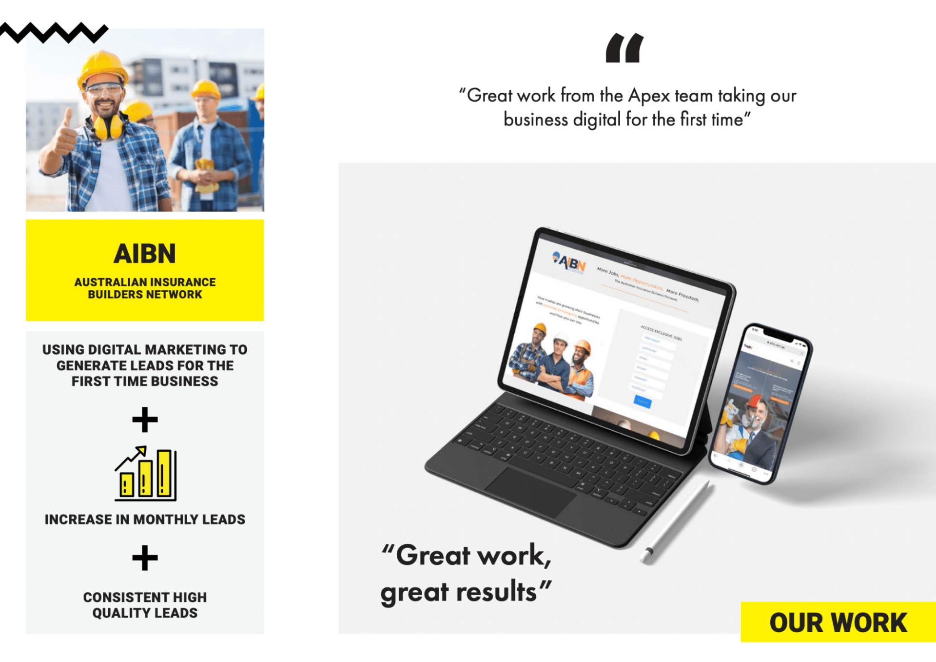 Apex Ad Agency's Success for Australian Insurance Builders Network: Image Showcasing Client Reviews, Reflecting Our Commitment to Exceptional Results.
