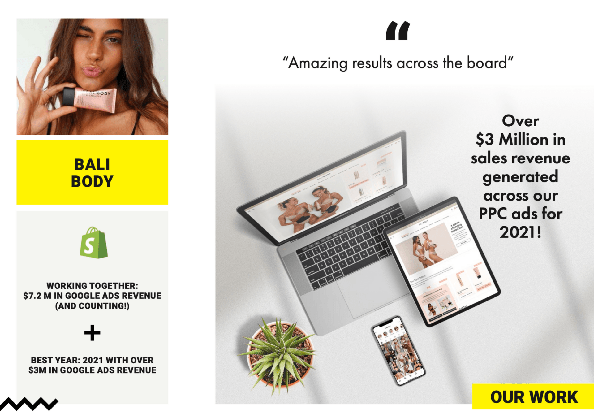 Showcasing Apex Ad Agency's Outstanding Results: Over $3 Million In Sales Revenue Achieved Through 2021 PPC Ads - A Testament To Our Successful Partnership With Bali Body.