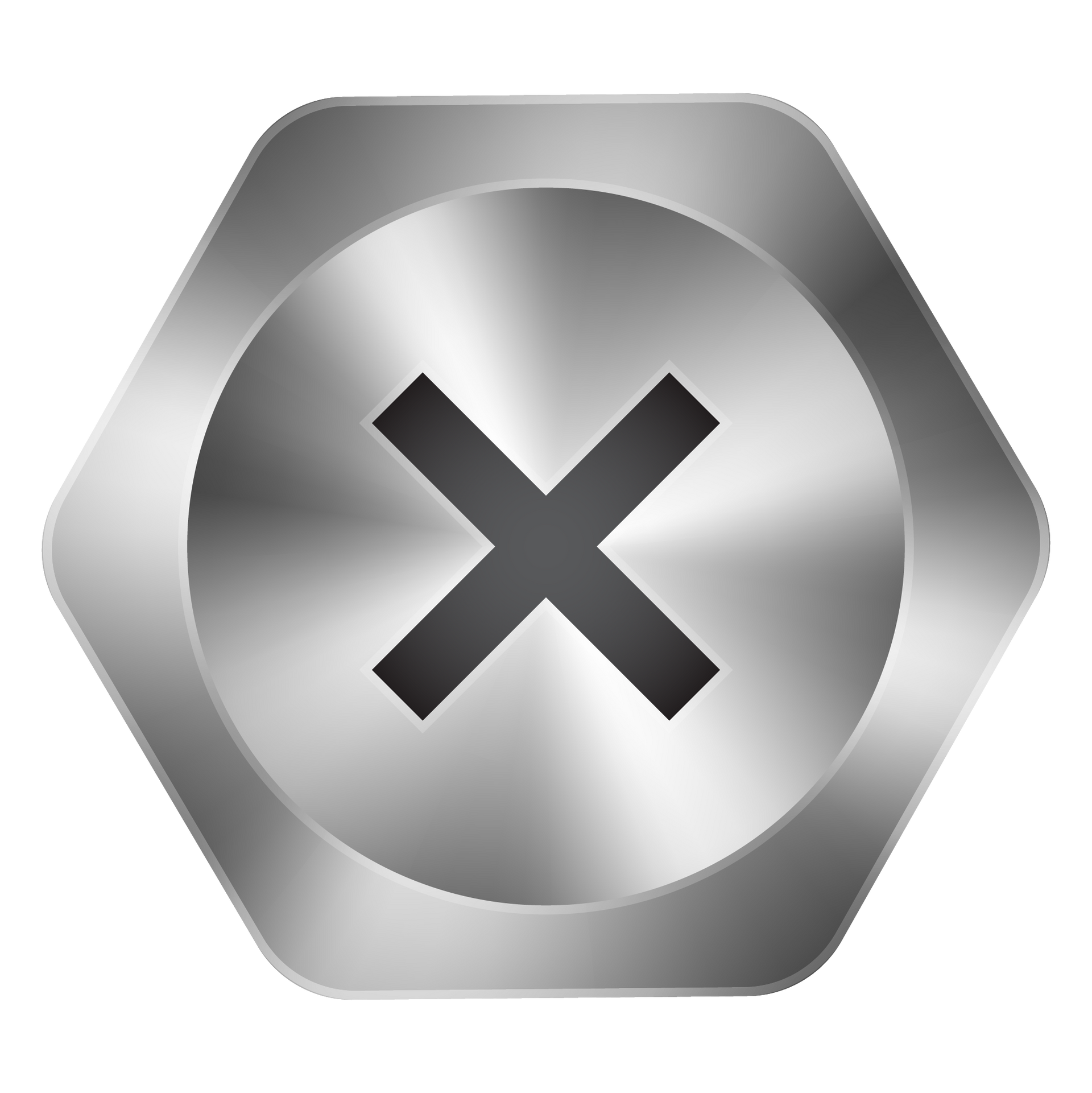 A metal button with a cross in the middle