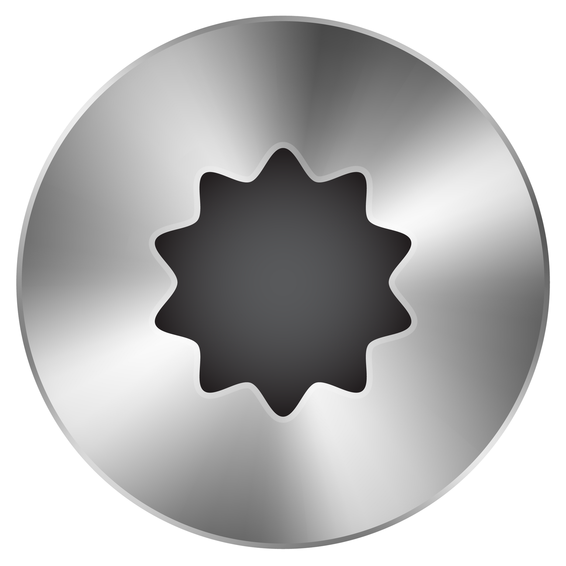 A silver circle with a hole in the middle that looks like a star