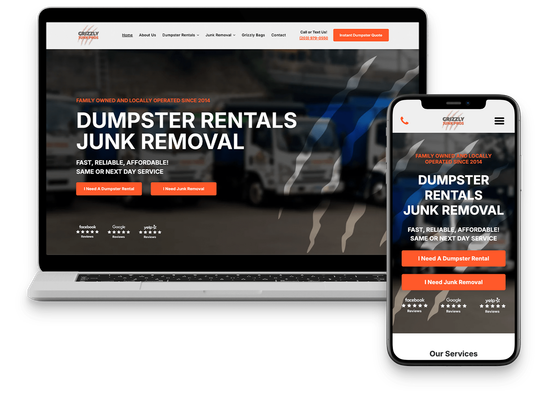 Grizzly Junk Pros dumpster rental website made by Dumpster Marketing.