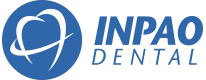 Logotipo para INPAO DENTAL: Círculo azul com gráfico de dente e 