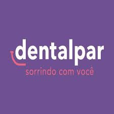Dentalpar logo on purple background: white text, pink smile, 