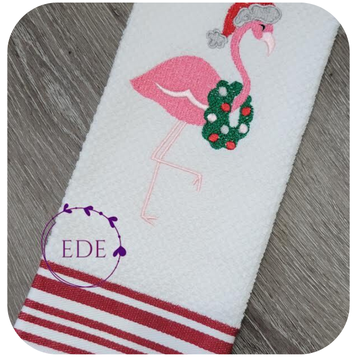 christmas flamingo hand towel