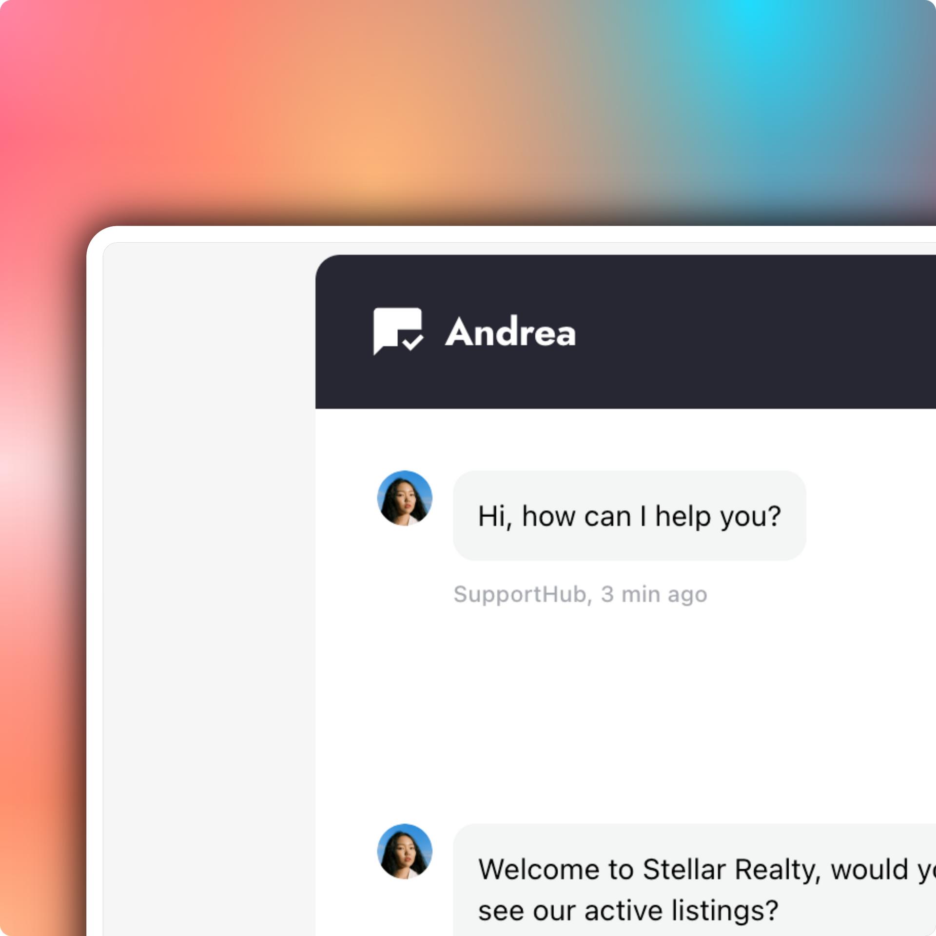 A screenshot of a conversation between andrea and a woman.