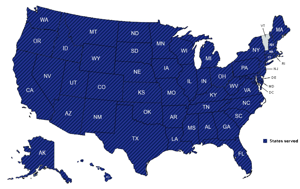 A blue map of the united states of america