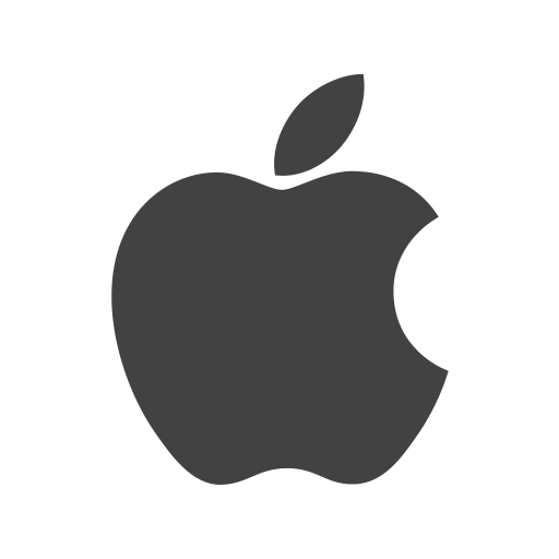 Dark gray Apple logo with a bite taken out of the right side.