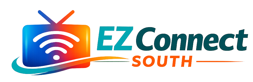 A logo for easy connect with a hand pressing a button.