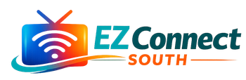 A logo for easy connect with a hand pressing a button.
