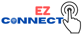 A logo for easy connect with a hand pressing a button.