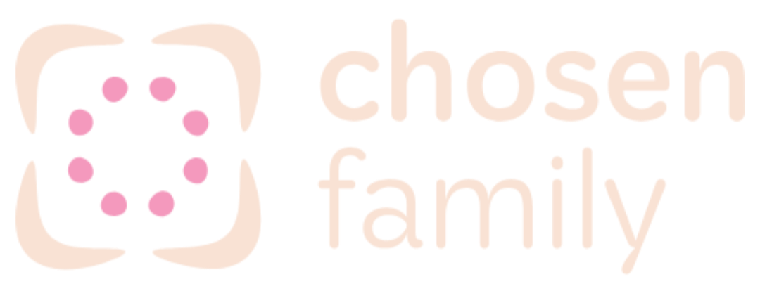Logo with a floral design and the words "chosen family."