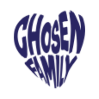 Blue heart-shaped logo with "CHOSEN FAMILY" written inside.