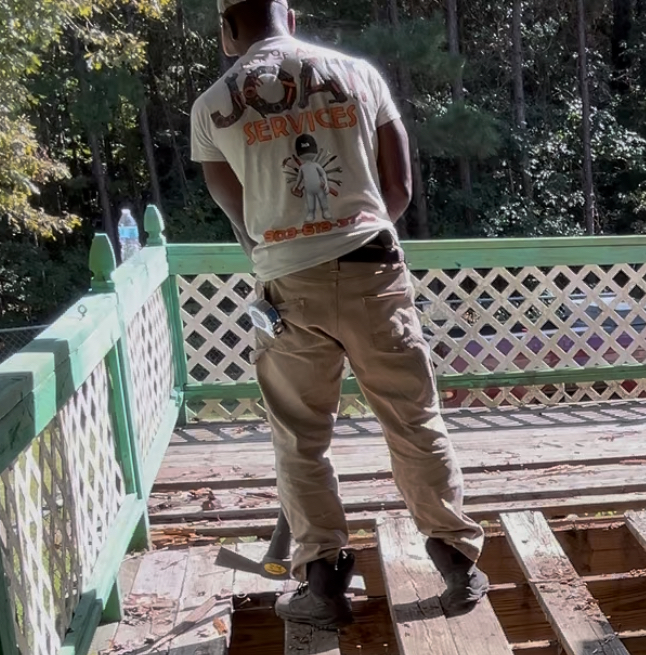 Person on a deck wearing a 