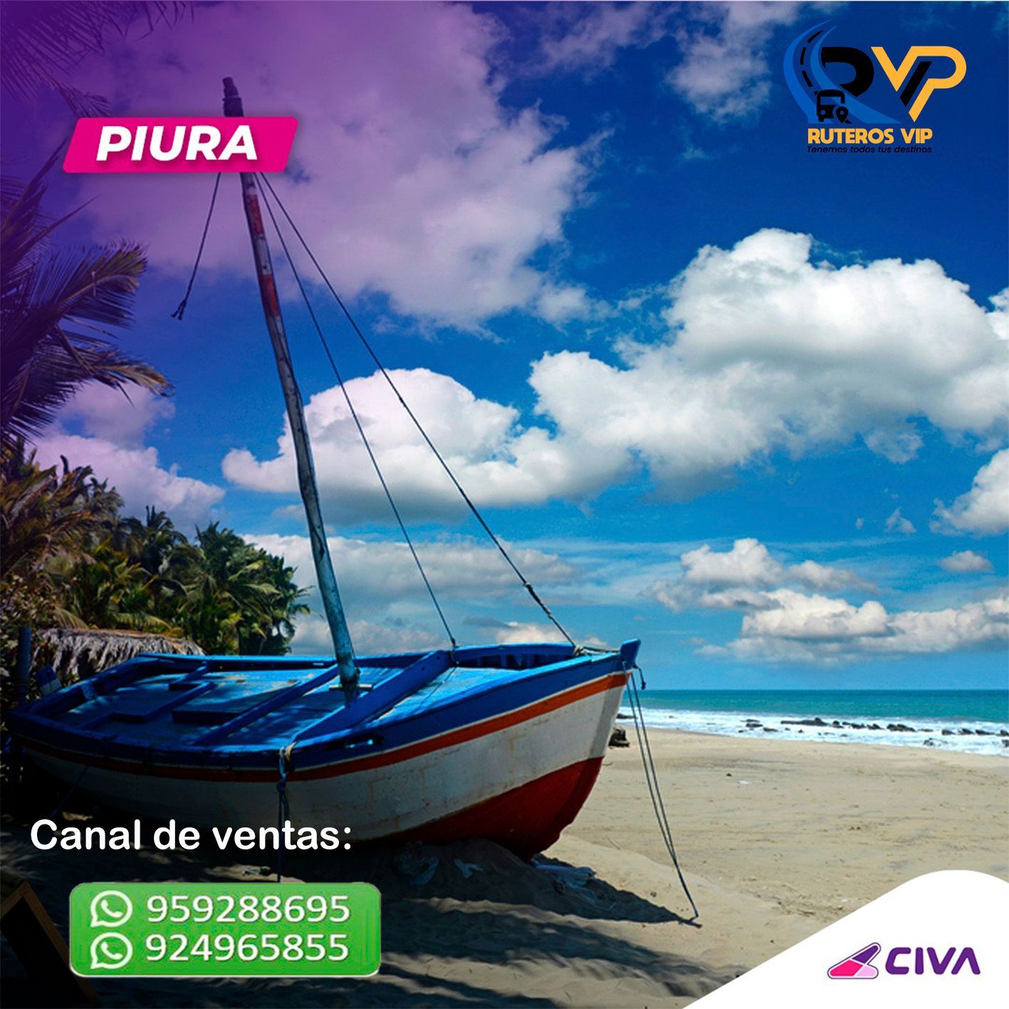 Un anuncio de piura muestra un barco en la playa