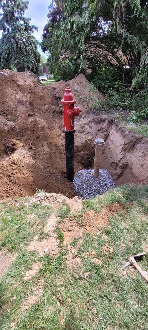A red fire hydrant is sitting in the middle of a dirt field.