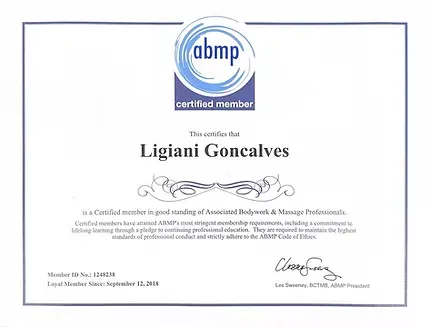 A certificate for a certified member of abmp.