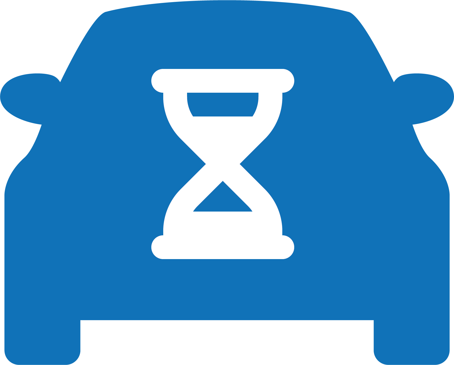 A blue car with an hourglass on it.