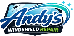 Andy’s Windshield Repair logo in blue, white, black, and green with sparkles