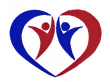 A blue and red heart with two people inside of it