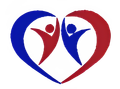 A blue and red heart with two people inside of it