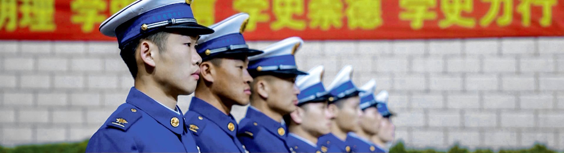 Chinese firefighters in Shanghai in ceremonial uniform as seen in Frontline Shanghai.