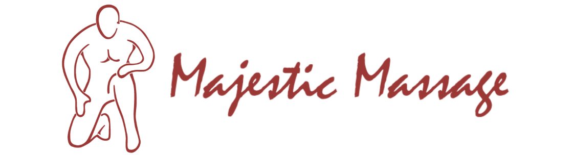 A logo for majestic massage with a drawing of a man giving a massage.