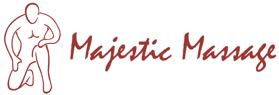 A logo for majestic massage with a drawing of a man giving a massage.