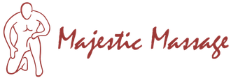 A logo for majestic massage with a drawing of a man giving a massage.
