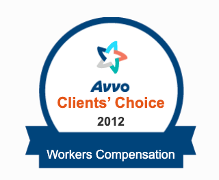Avvo Clients' Choice 2012 Workers Compensation badge in blue, white, orange, and teal