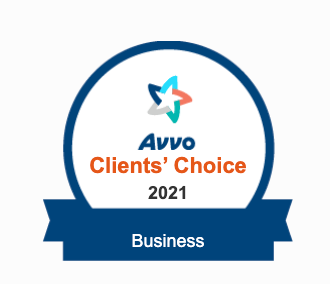 Avvo Clients' Choice 2021 Business award badge in blue and orange