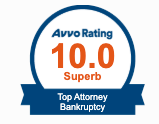 Avvo Rating badge showing 10.0 Superb and Top Attorney Bankruptcy