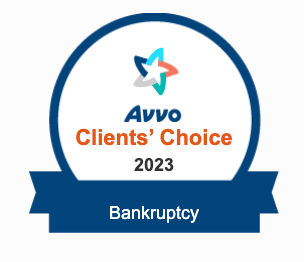 Avvo Clients’ Choice 2023 Bankruptcy award badge in blue and orange