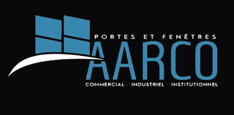 A logo for portes et fenêtres aarco on a black background