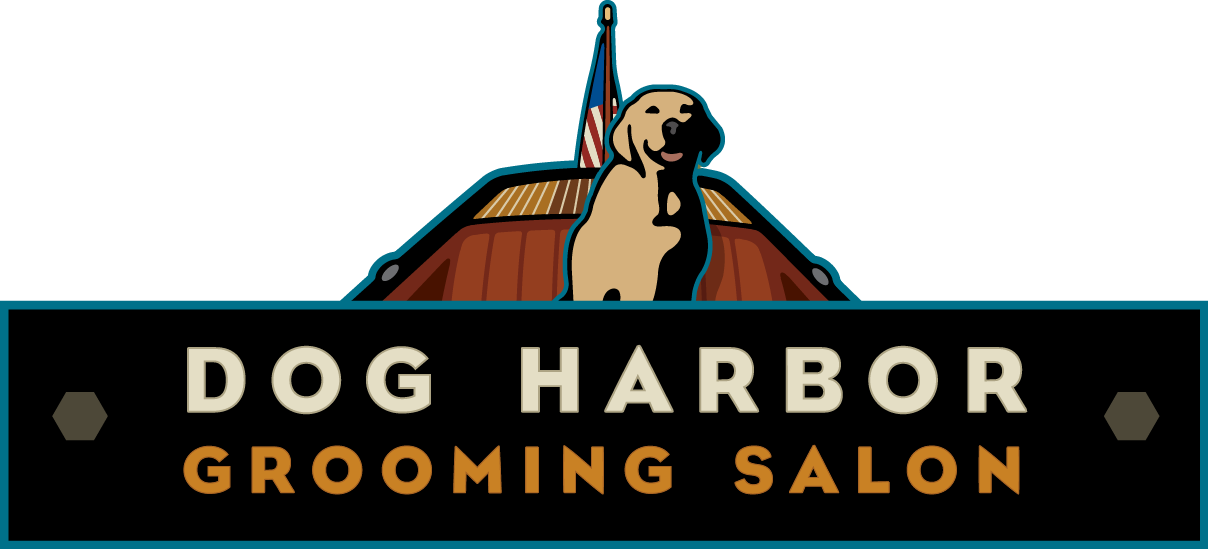 A logo for a dog harbor grooming salon