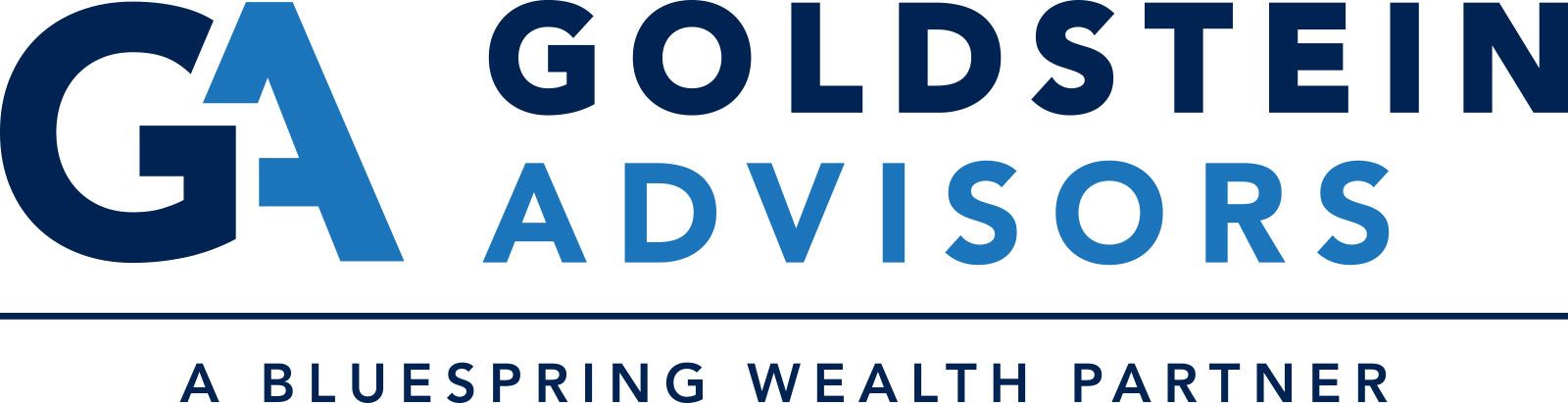 A blue and white logo for goldstein advisors