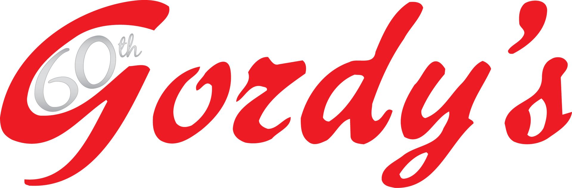 A red and white logo for gordy 's 60th anniversary