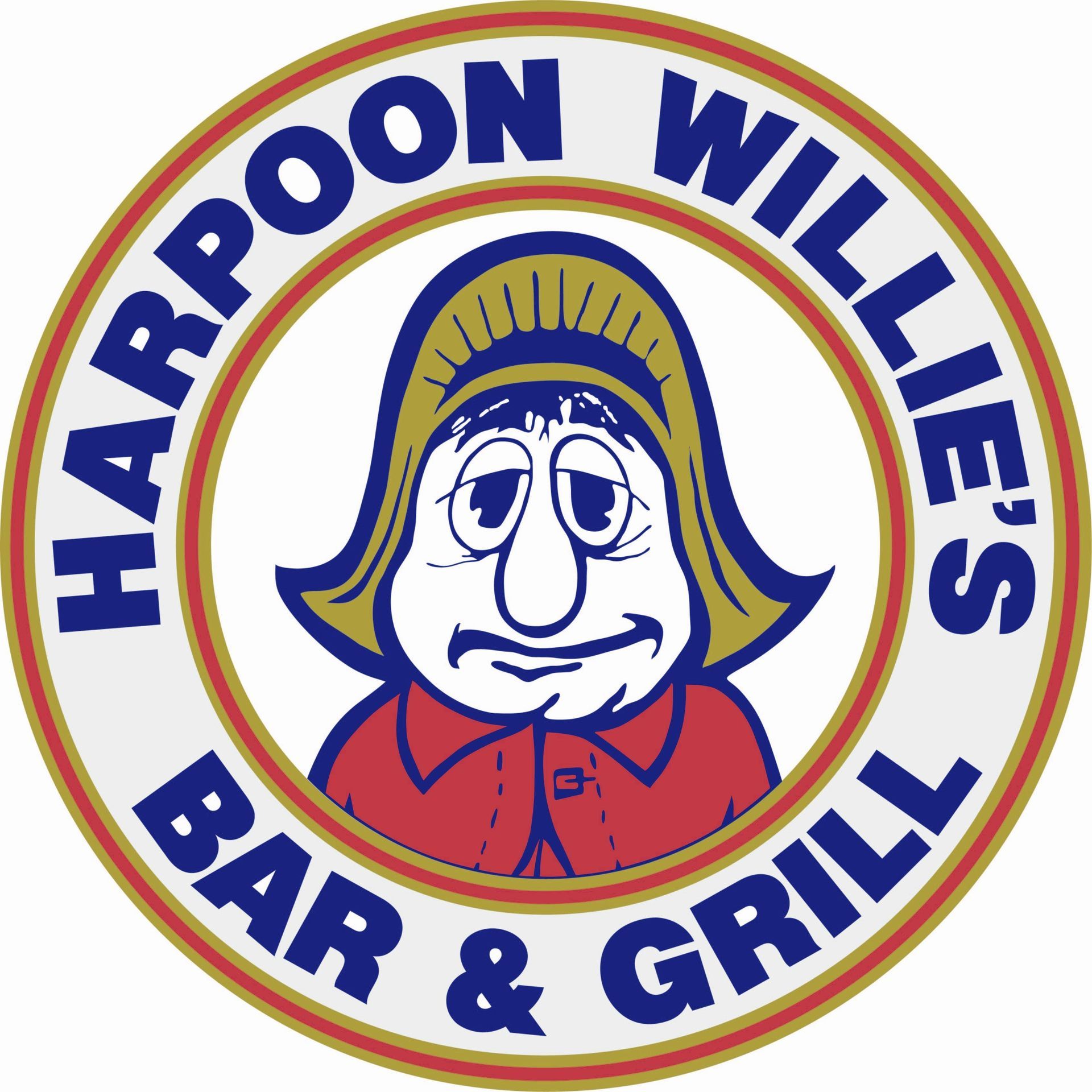 A logo for harpoon willie 's bar and grill