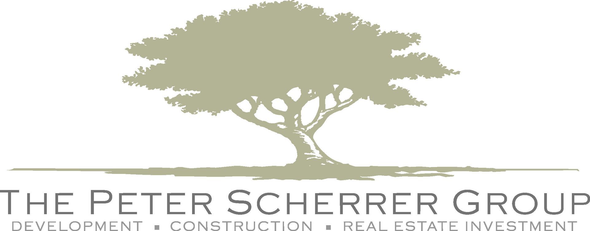 The peter scherrer group logo shows a tree in the middle of a field.