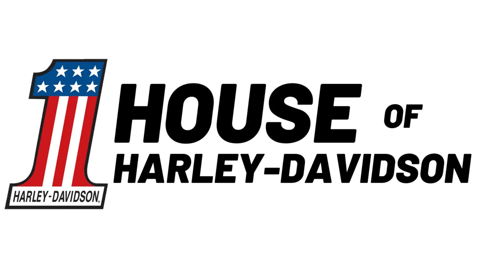 The logo for the house of harley-davidson has an american flag on it.